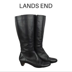 Lands End sz 7.5 black leather tall heel boots